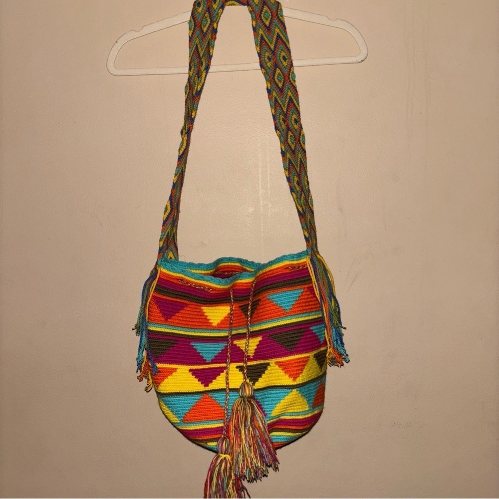 Colorful Geometric Patterned Crotchet Bohemian Shoulder Bag